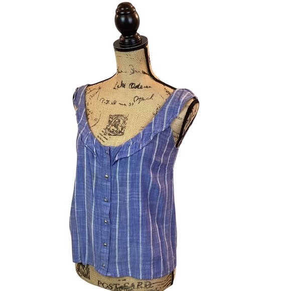 SEZANE Button Up Front Ruffled Striped Tank Top - Picture 7 of 12